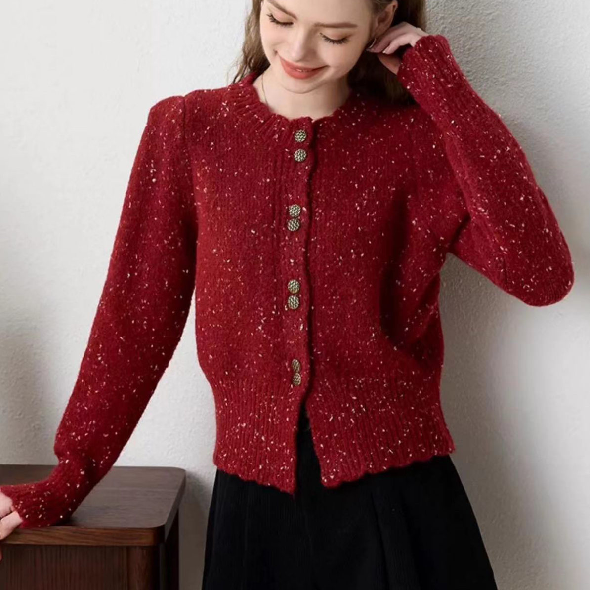 高货毛衣针织衫2025冬新款时尚复古圆领领菱格无袖马甲针织开衫.