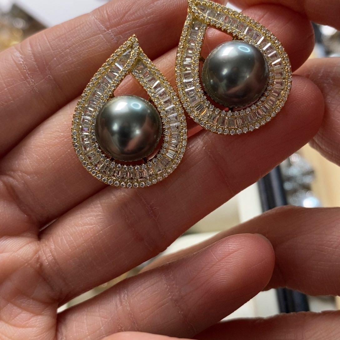 海水珍珠耳饰银S925镶嵌