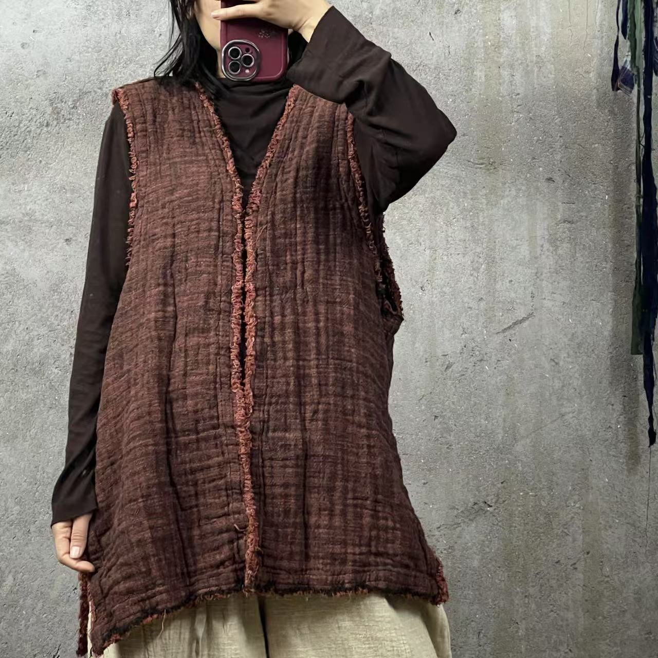 HH 66371 春季新款汉麻双织百搭休闲马甲（衣长70 胸围120）