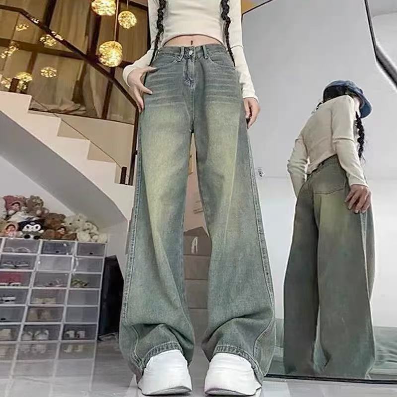 美式高街牛仔裤女2025秋季新款高腰显瘦百搭宽松复古拖地阔腿裤子