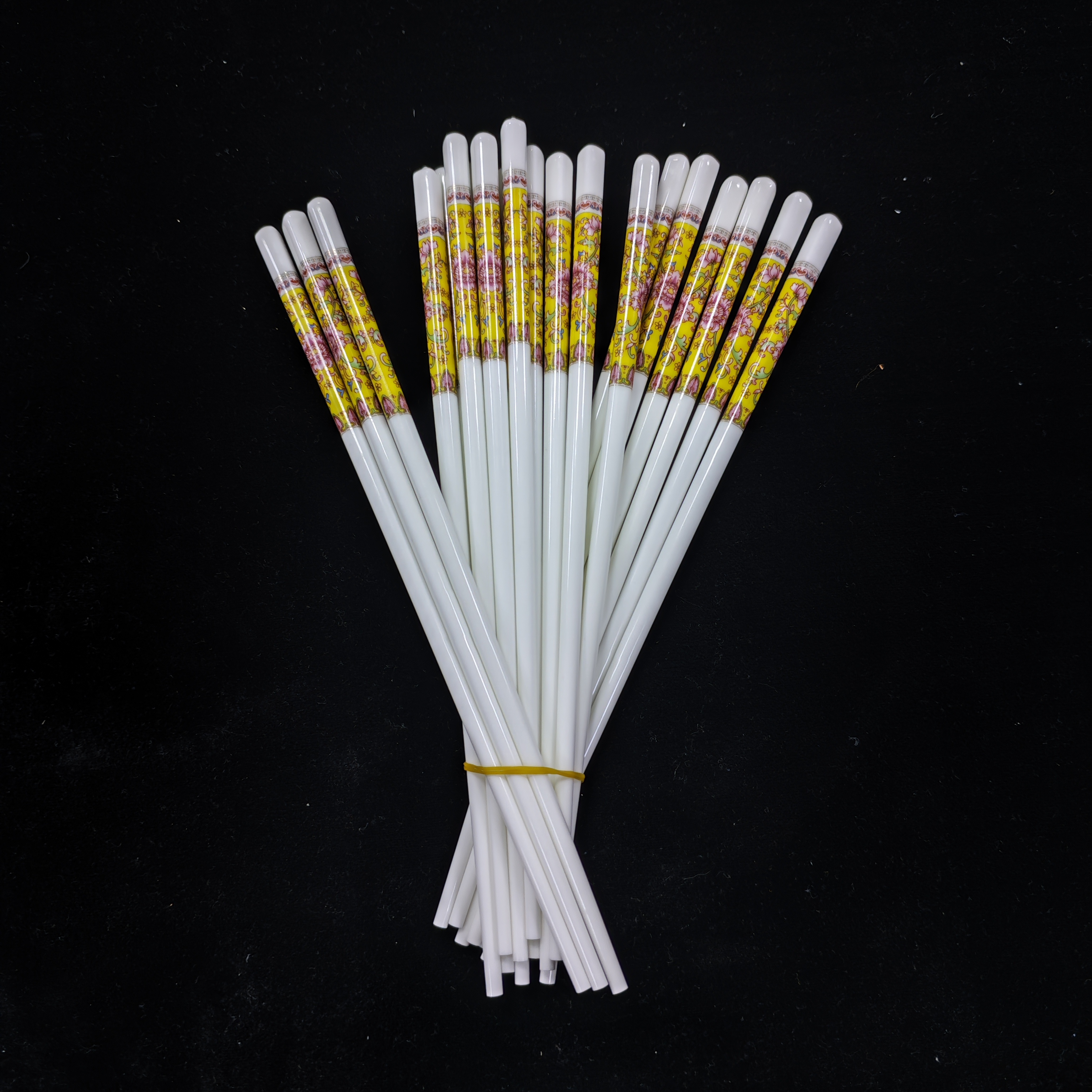 景德镇高温陶瓷珐琅彩黄色花纹筷子