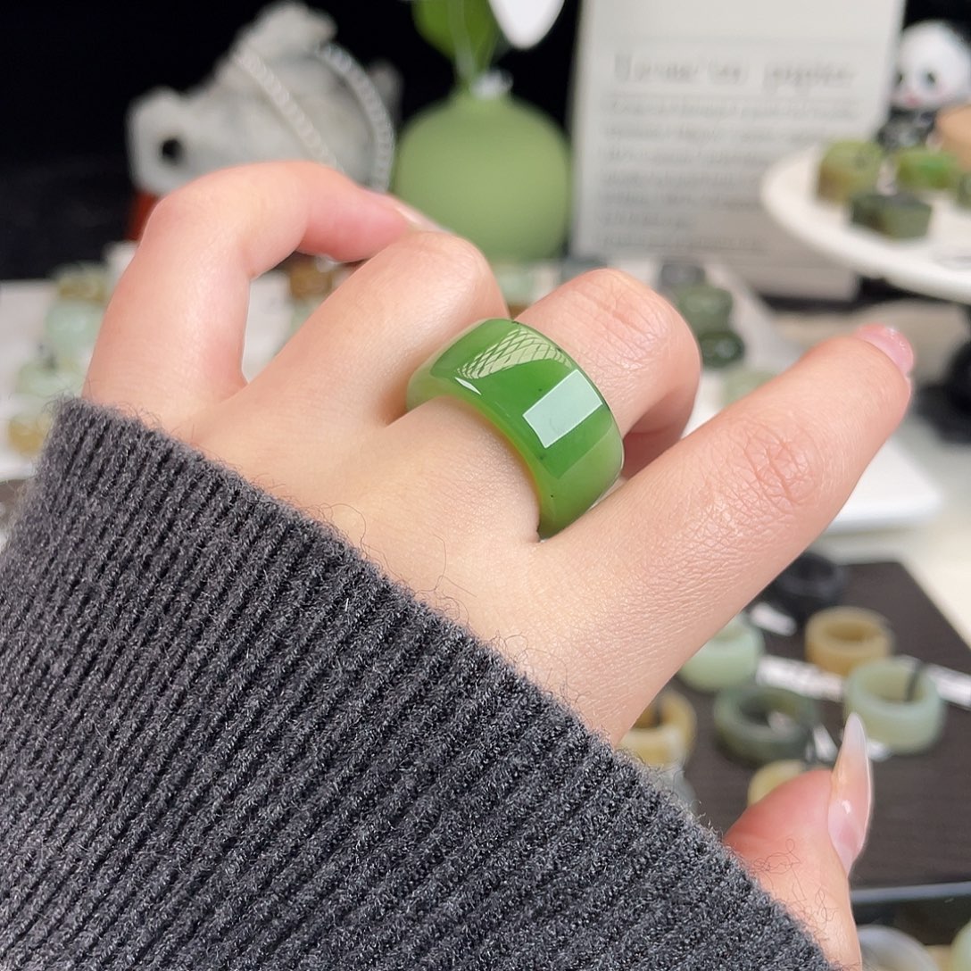 和田玉未镶嵌戒指h15多彩碧玉17.5不退换