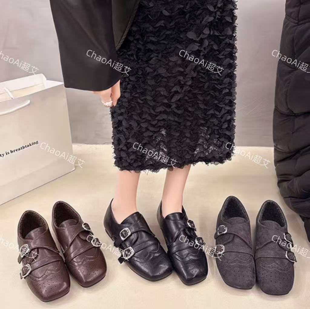 ChaoAi【英伦风方头勃肯鞋】2025秋冬新款复古双扣加绒勃肯鞋5619