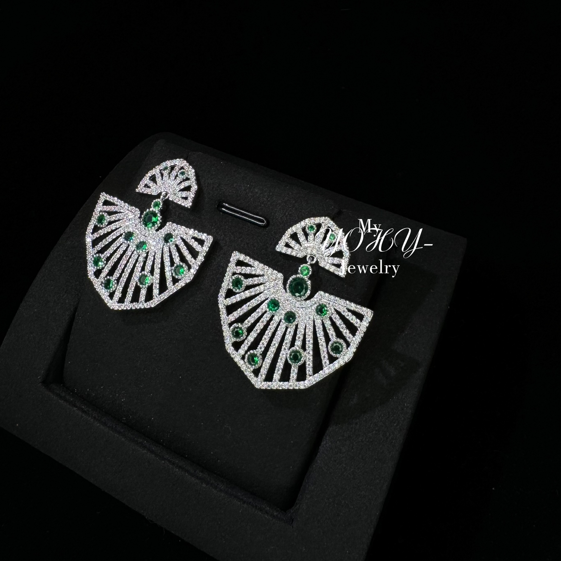 铜合金锆石耳饰 YOHY【镀金】翠影晶扇耳环A20