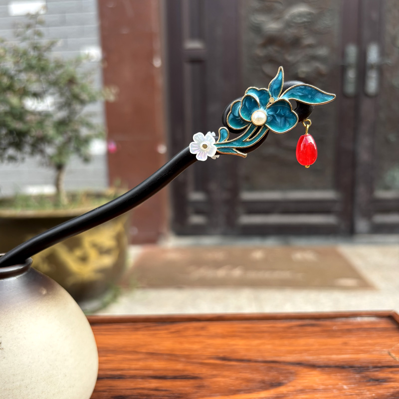 黑檀木发簪18cm【金枝玉叶】新中式盘发木簪民族风古风步摇盘发簪