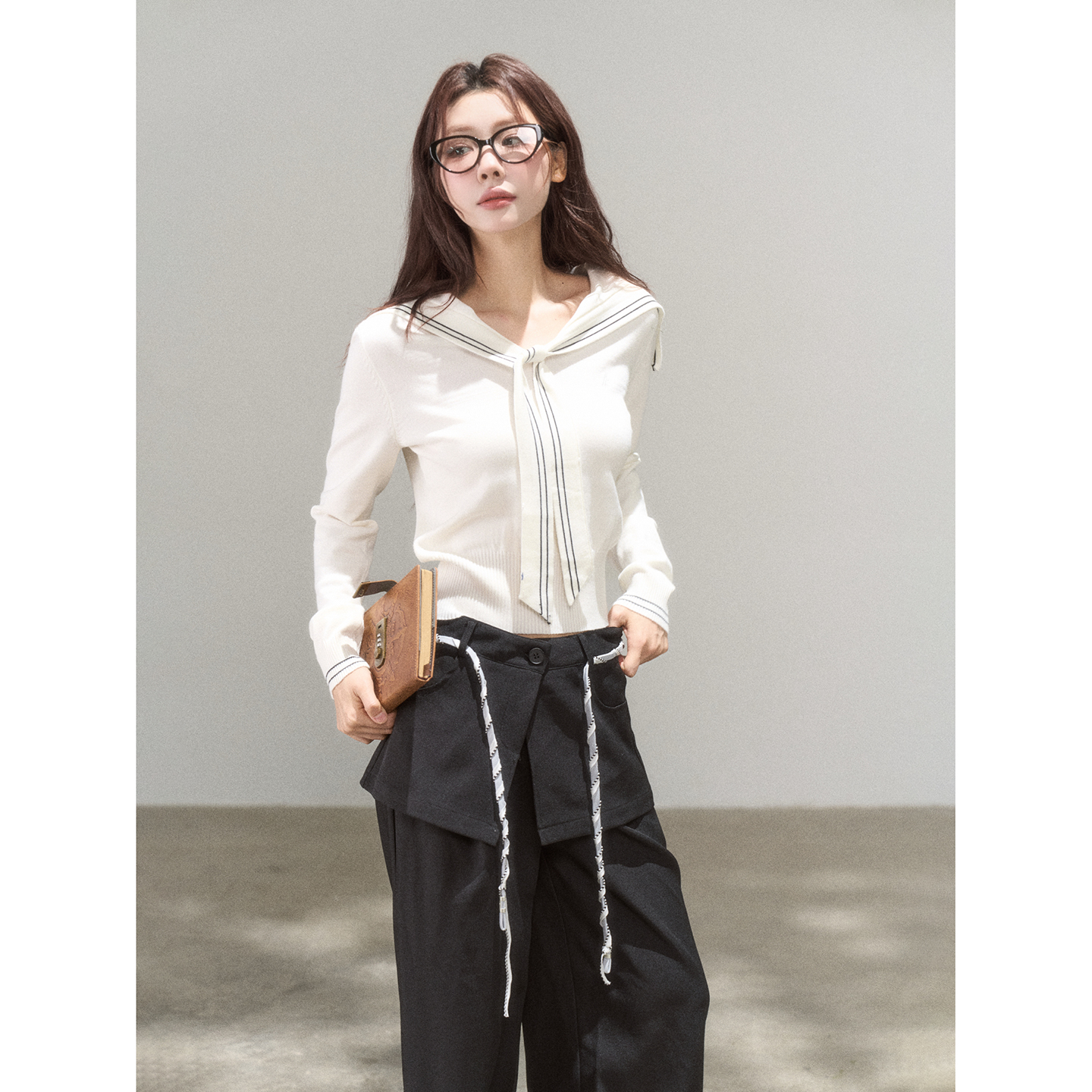 【小野莓】白色海军领长袖T恤女秋修身显瘦气质上衣-清清BT69215S