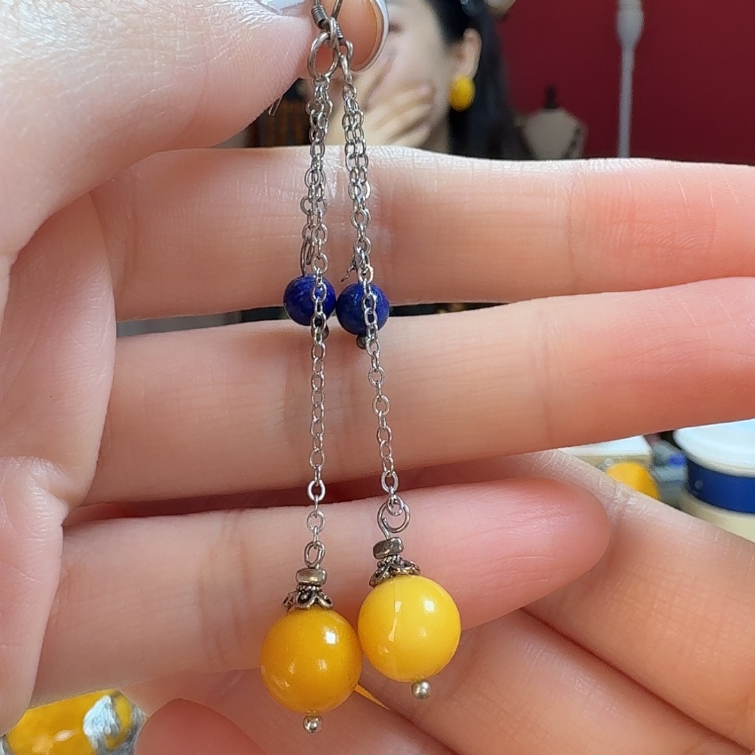 蜜蜡银S925镶嵌耳饰耳坠