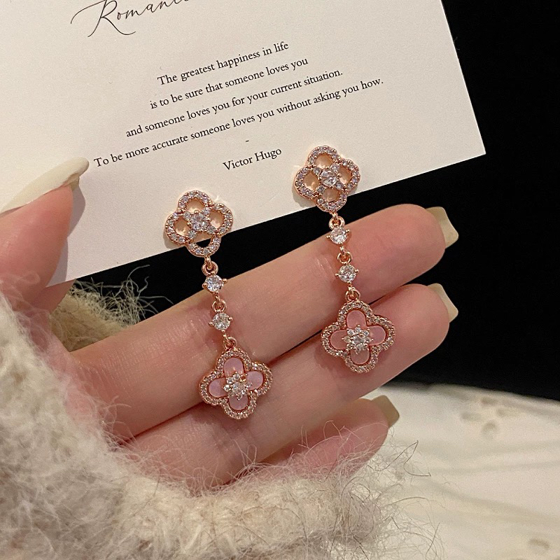 铜合金耳饰 A175 经典时尚百搭粉色微镶耳环