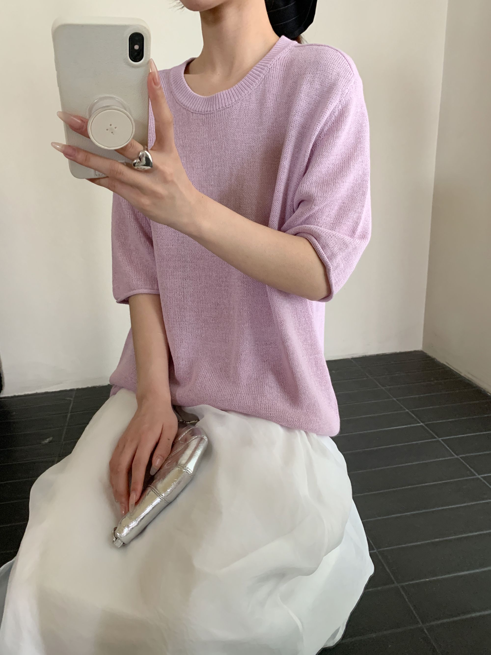 【潘潘.508850】日本进口高端和纸纱2025年夏季短袖长款圆领针织衫