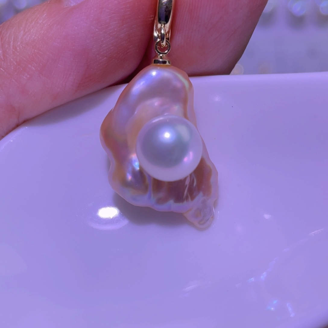 淡水珍珠天然淡水珍珠吊坠银S925镶嵌