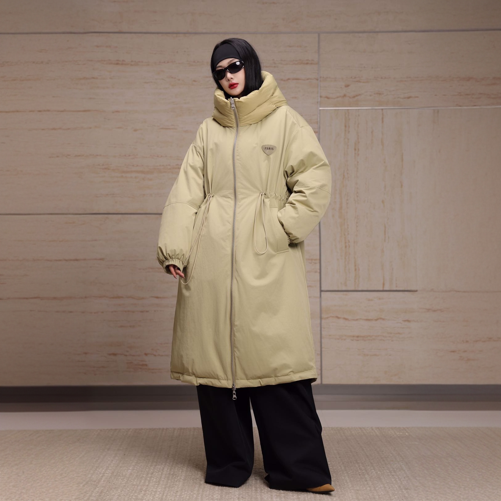 【LINGGE ATELIER】风衣两面穿时尚连帽长款白鸭绒女士羽绒服6567AD