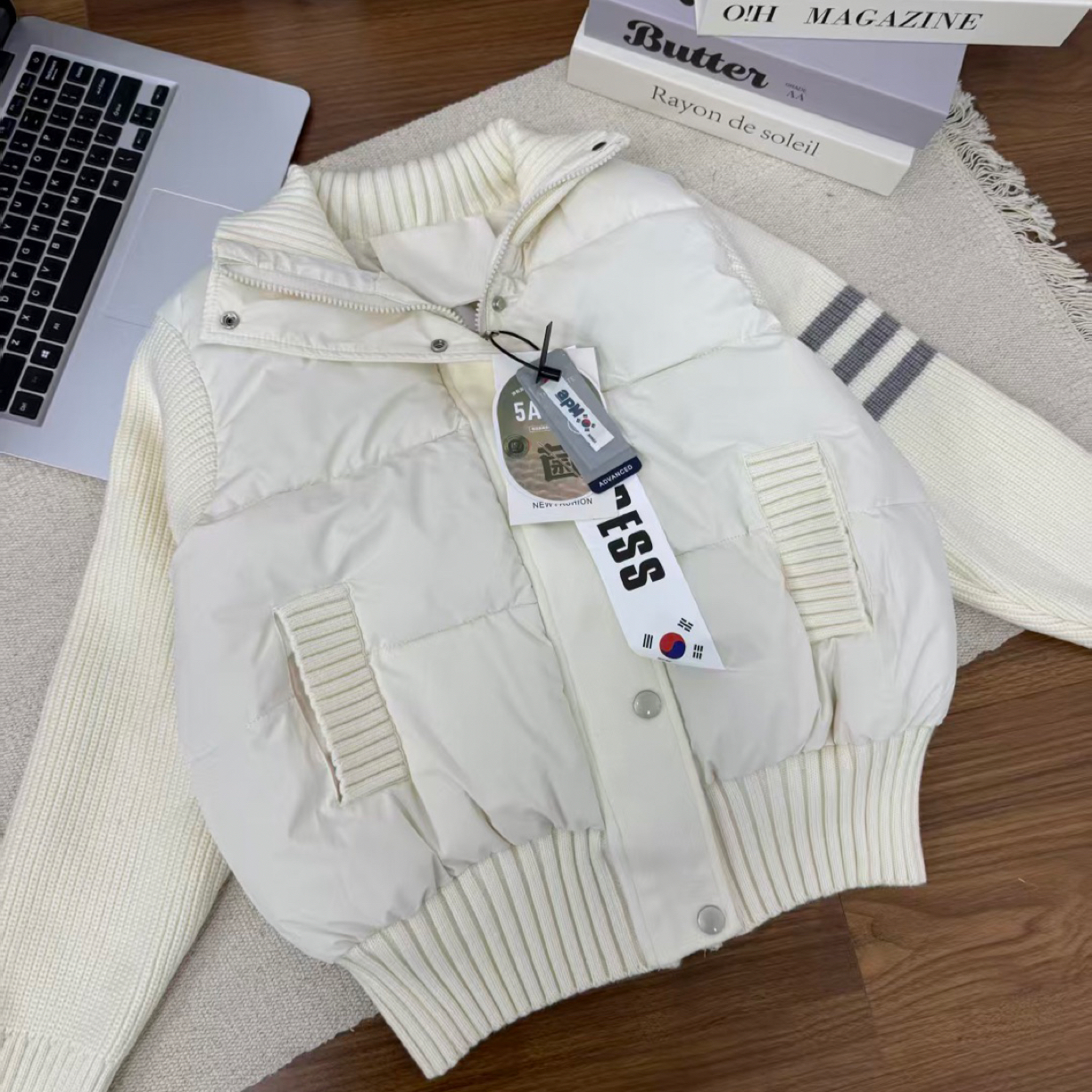 小朵家  ins风#D103新品韩代立领针织拼接短款休闲显瘦棉服