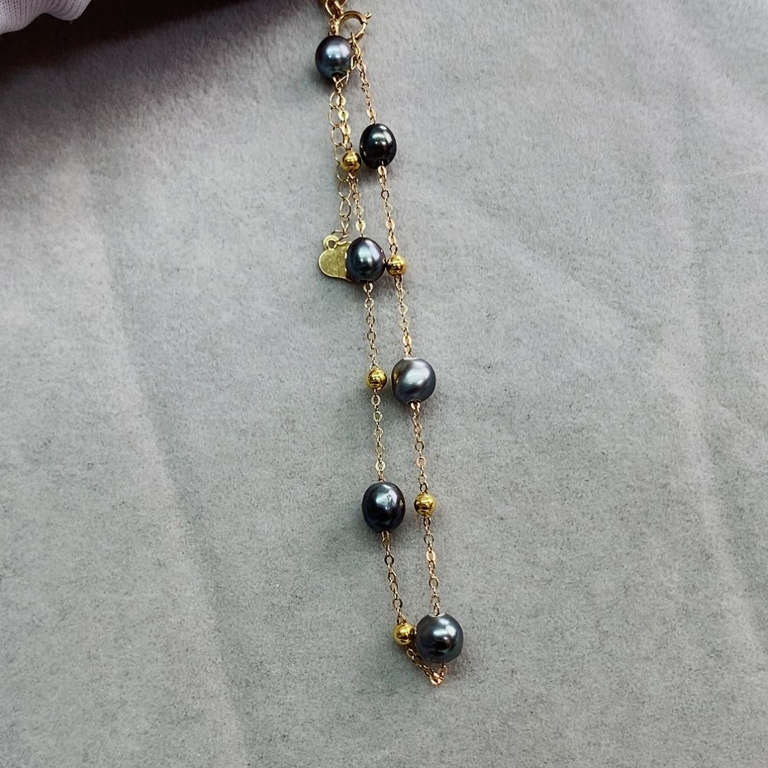 18K金镶嵌手串海水珍珠Keshi