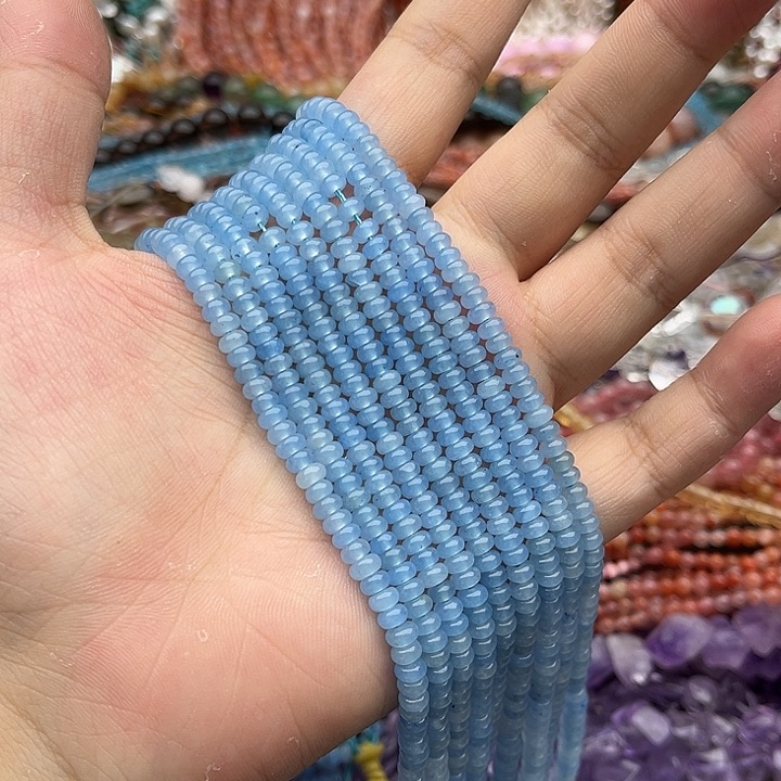 玛瑙/玉髓未镶嵌珠宝半成品一条4.5mm左右海蓝宝算盘珠