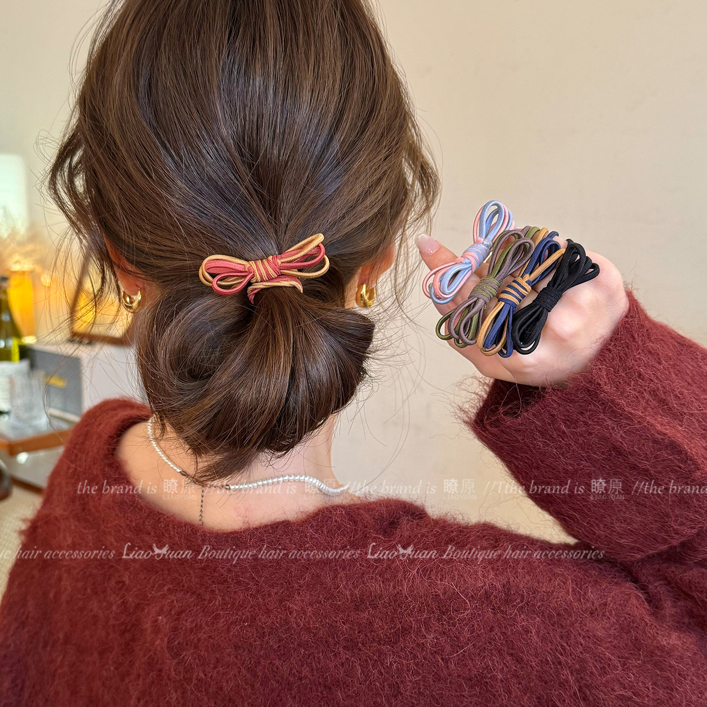 一对装~简约气质蝴蝶结发圈女弹力大耐用发绳扎头发低马尾皮头绳