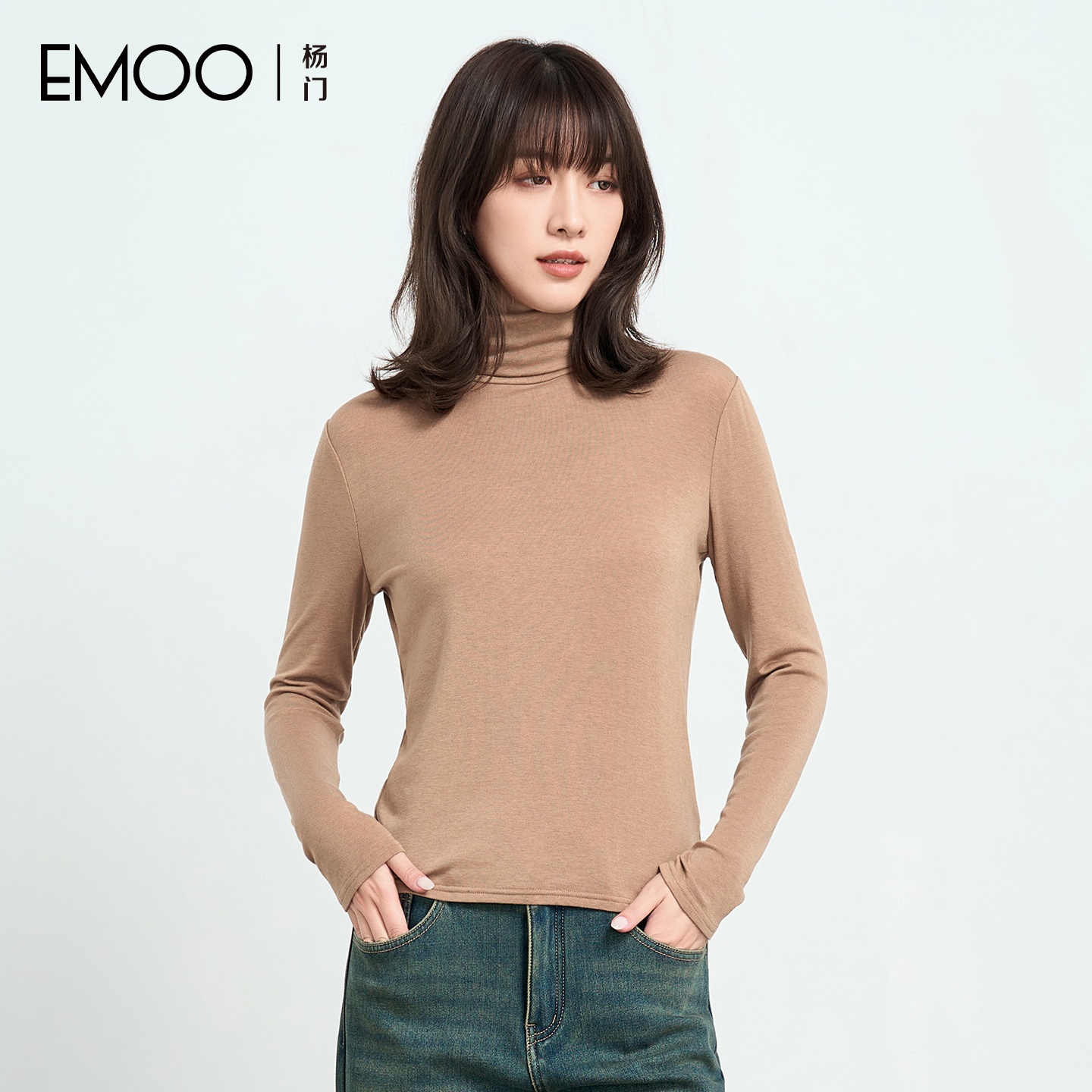 EMOO/杨门宽松型T恤常规款堆堆领圆领长袖休闲风修身型E44X012280