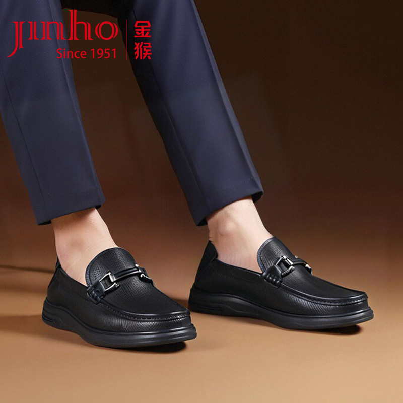 Jinho/金猴休闲懒人鞋套脚软底韩版耐磨乐福鞋真皮豆豆鞋Q28276A