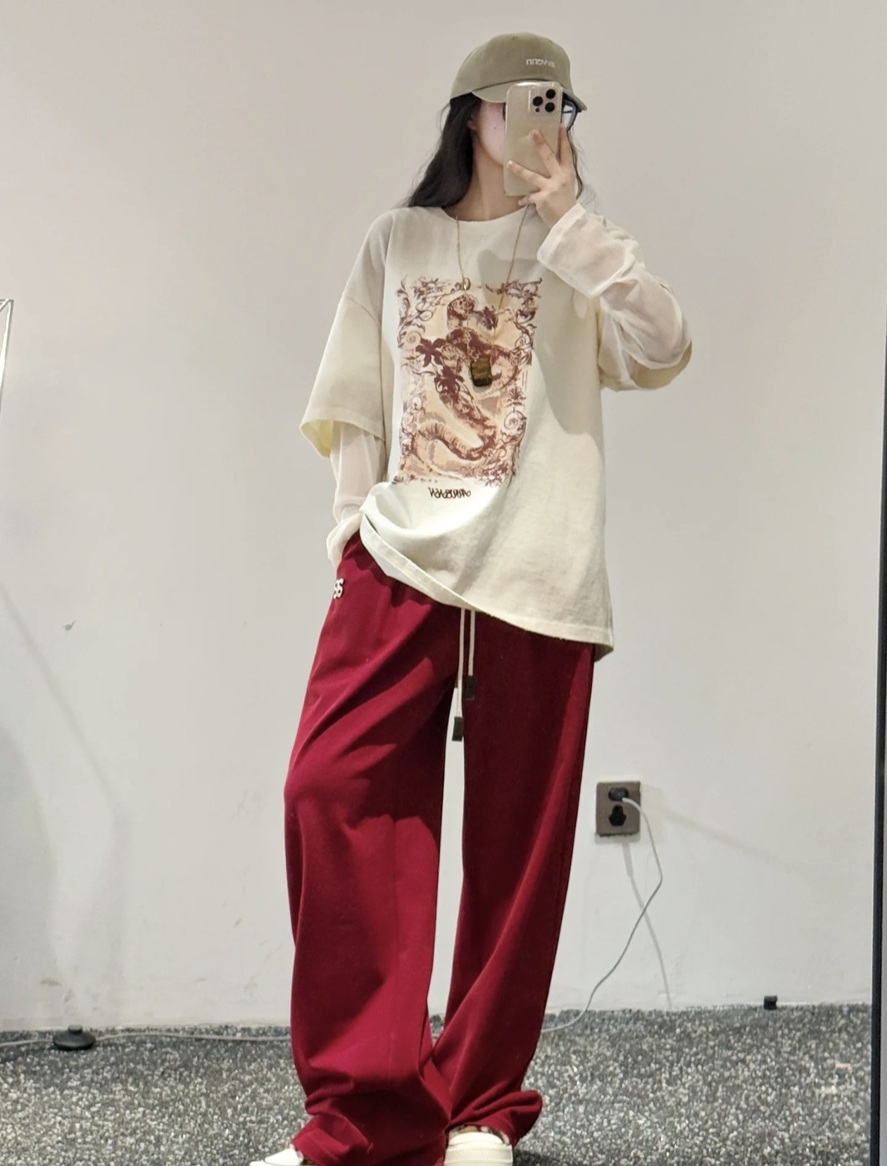设计师品牌~2024年冬季新款福运蛇抽绳前片对褶宽松直筒休闲裤