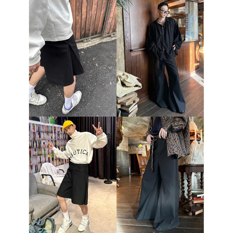 威廉威【萨维尔大街】黑色挺括折纸剪裁大喇叭短裤长裤双版本E790