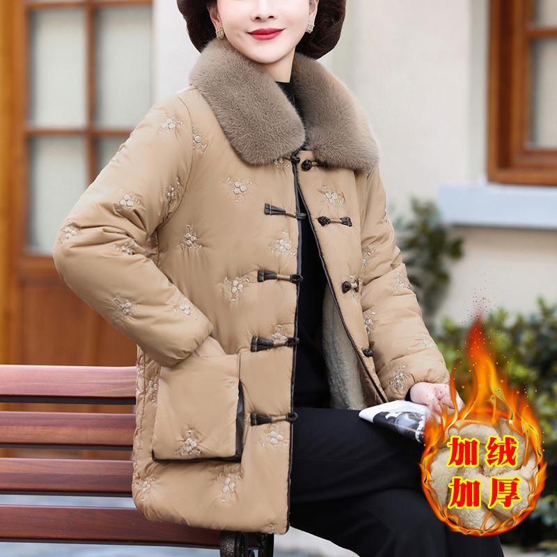 妈妈冬装外套洋气棉袄中老年棉服时尚秋冬中年加绒加厚棉衣女