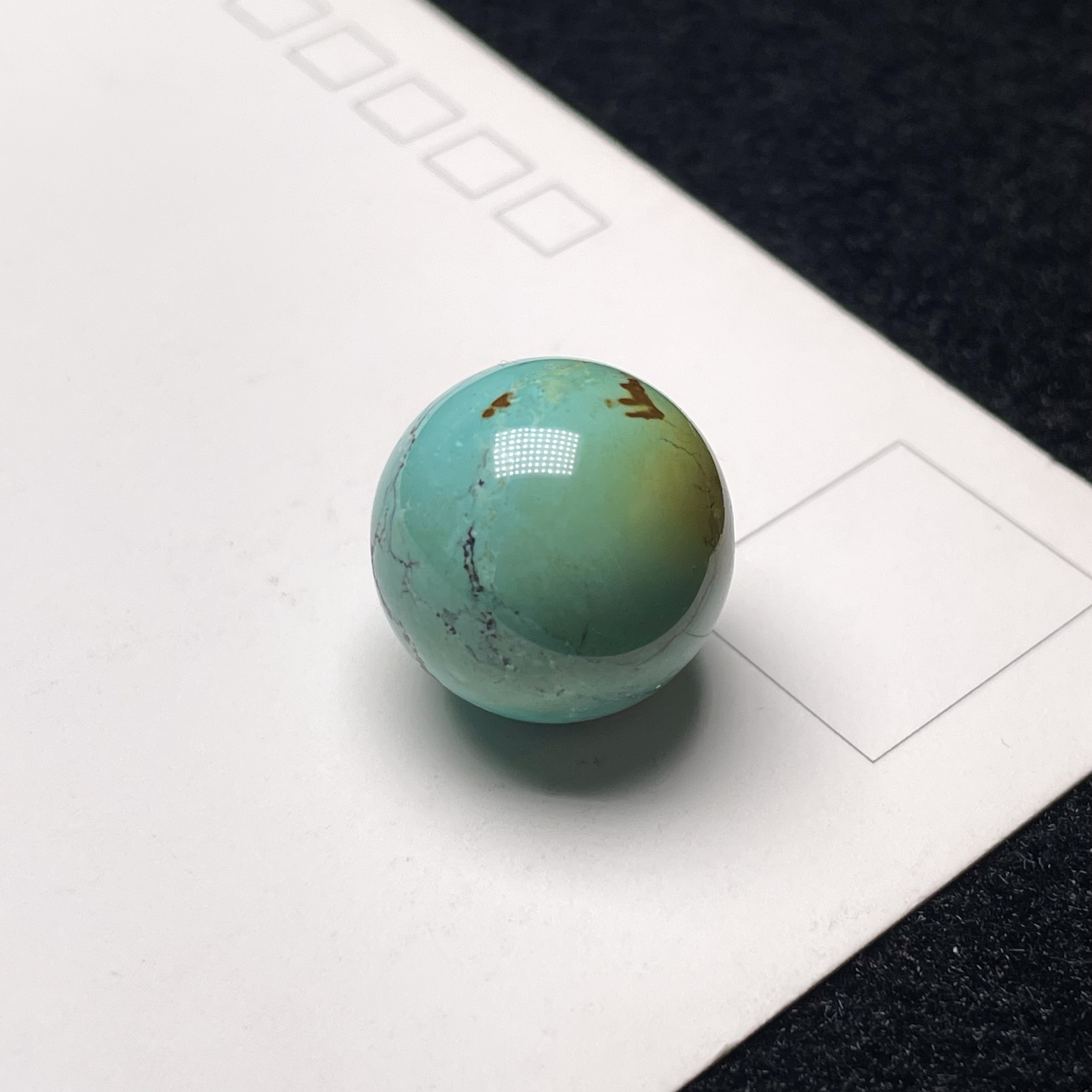 原矿高瓷无优化绿松石圆珠 直径16mm重6.8克湖北十堰纯天然带证书