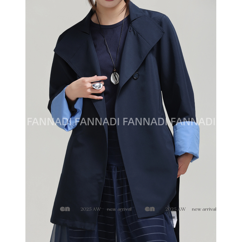 GN【外套】时尚通勤气质英伦风翻领撞色设计感中长款风衣 851 88131