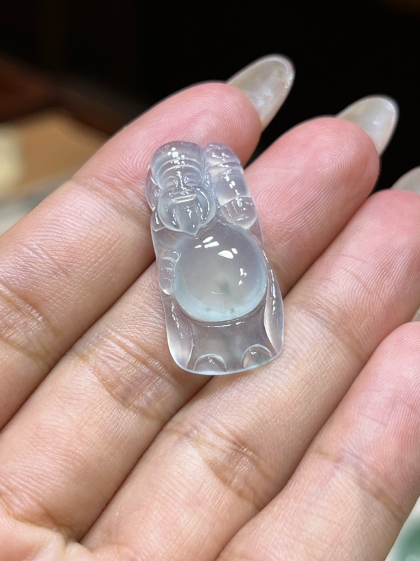 缅甸天然翡翠A货，财神爷爷冰透水润，干净细腻，种水很好，性比价高
