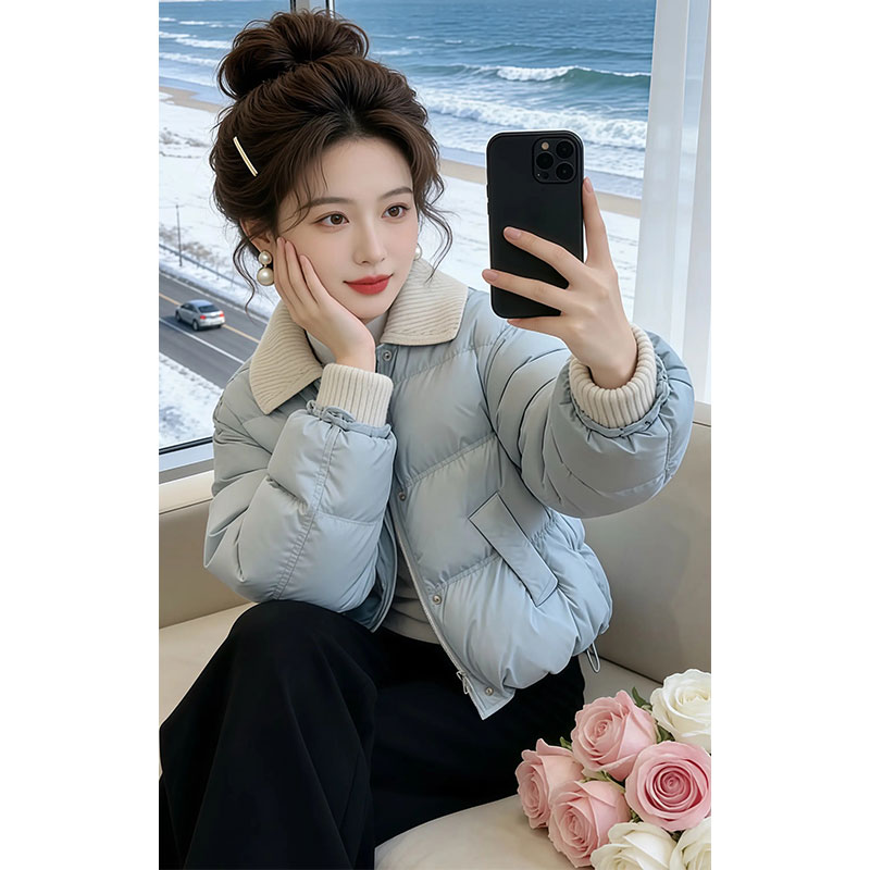 兹伊翰【湖镜映天】2025冬季新款气质针织翻领棉服保暖加厚时尚棉衣