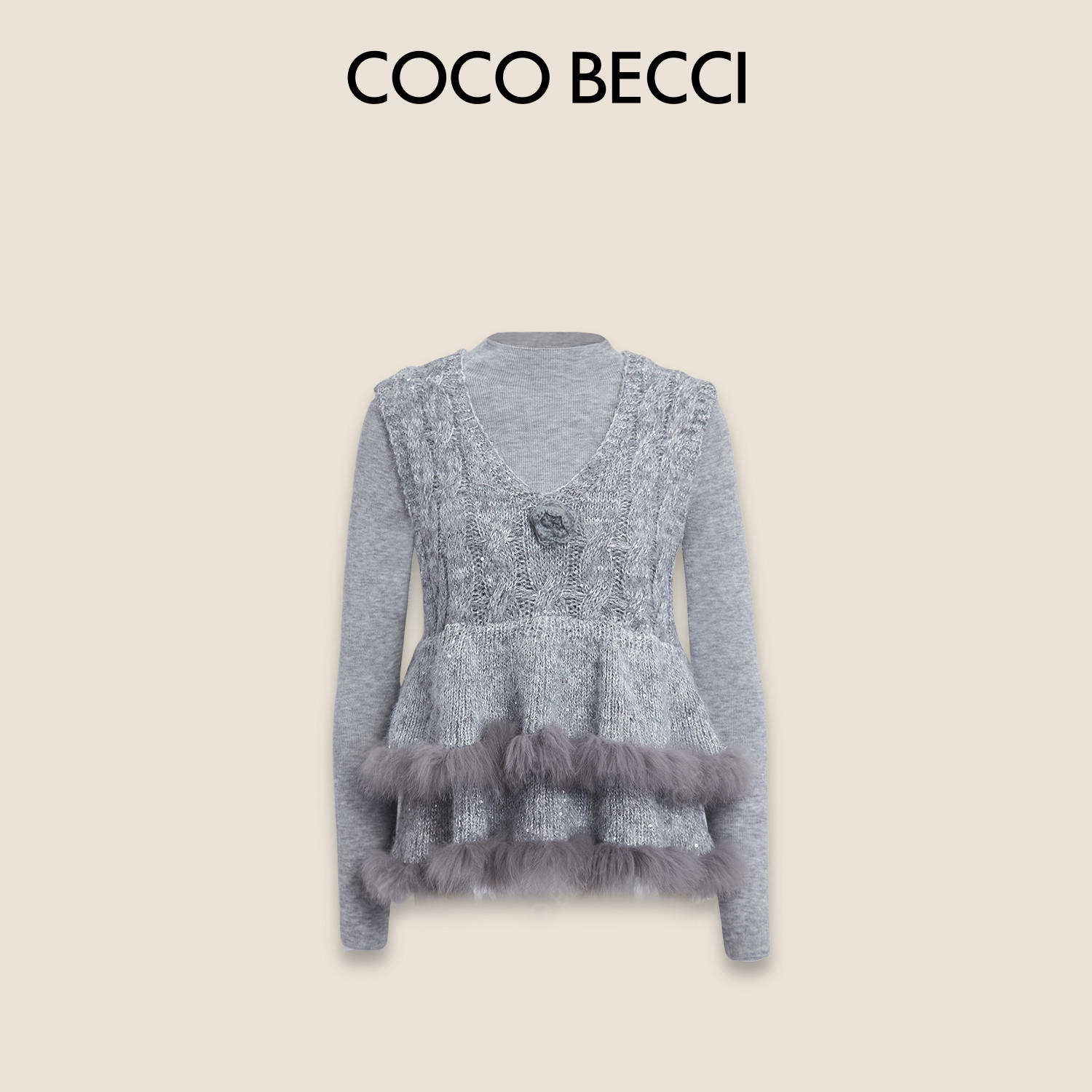 COCO BECCI【冰雪奇缘】绵羊毛混纺百搭针织衫/马甲CFHHC254079A