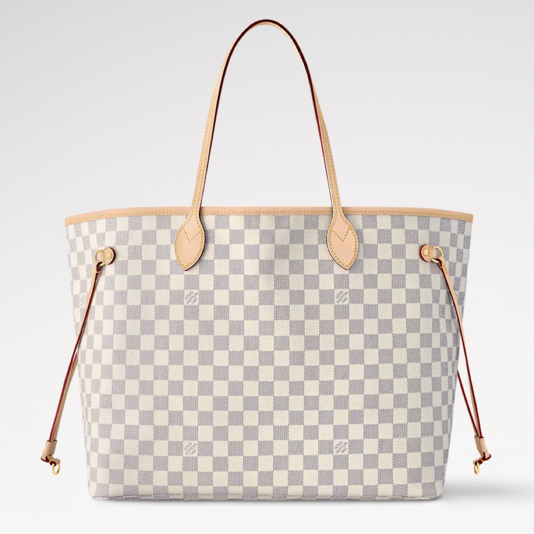 95新 LouisVuitton/路易威登 neverfull 棋盘格 米黄内里/JW7866