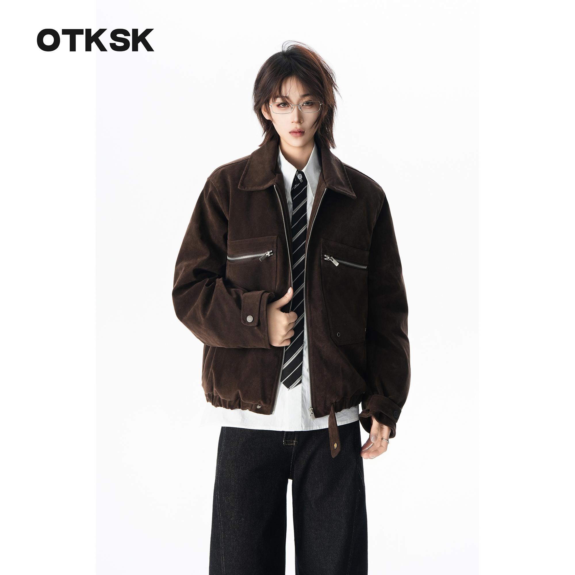 otksk冬季美式仿麂皮短款棉衣男女复古cleanfit保暖棉服MY710