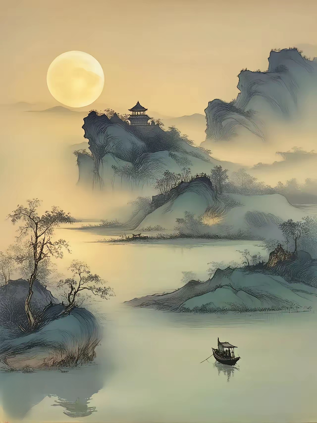 DMC十字绣-财姐轻奢吉景山水图山水风景画新款爆款