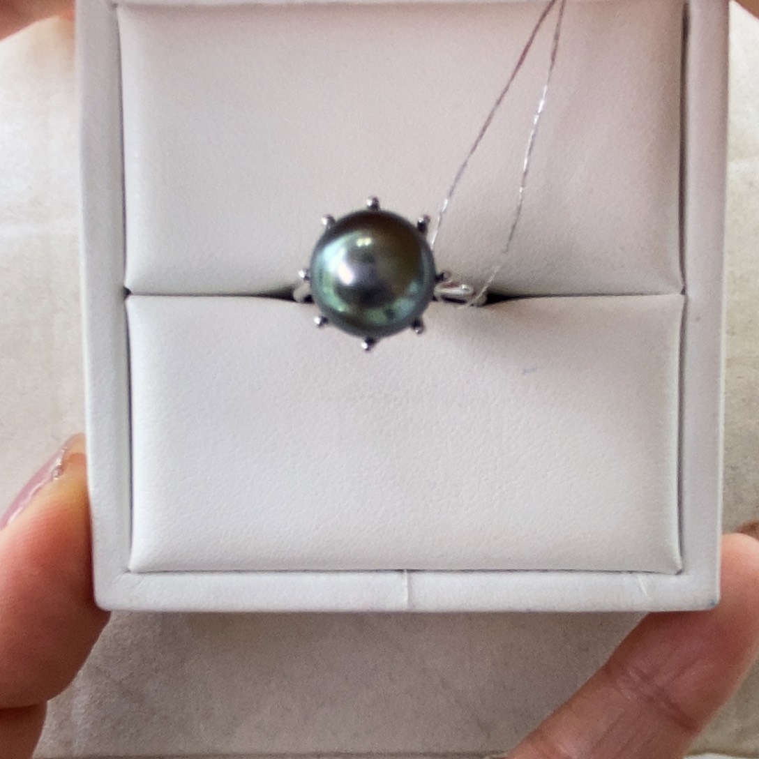 海水珍珠戒指银S925镶嵌大溪地10-11mm