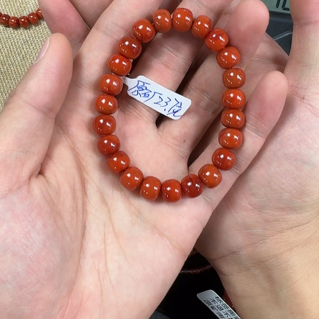 南红玛瑙手链未镶嵌原矿南红手串9mm瓦西满肉柿子红
