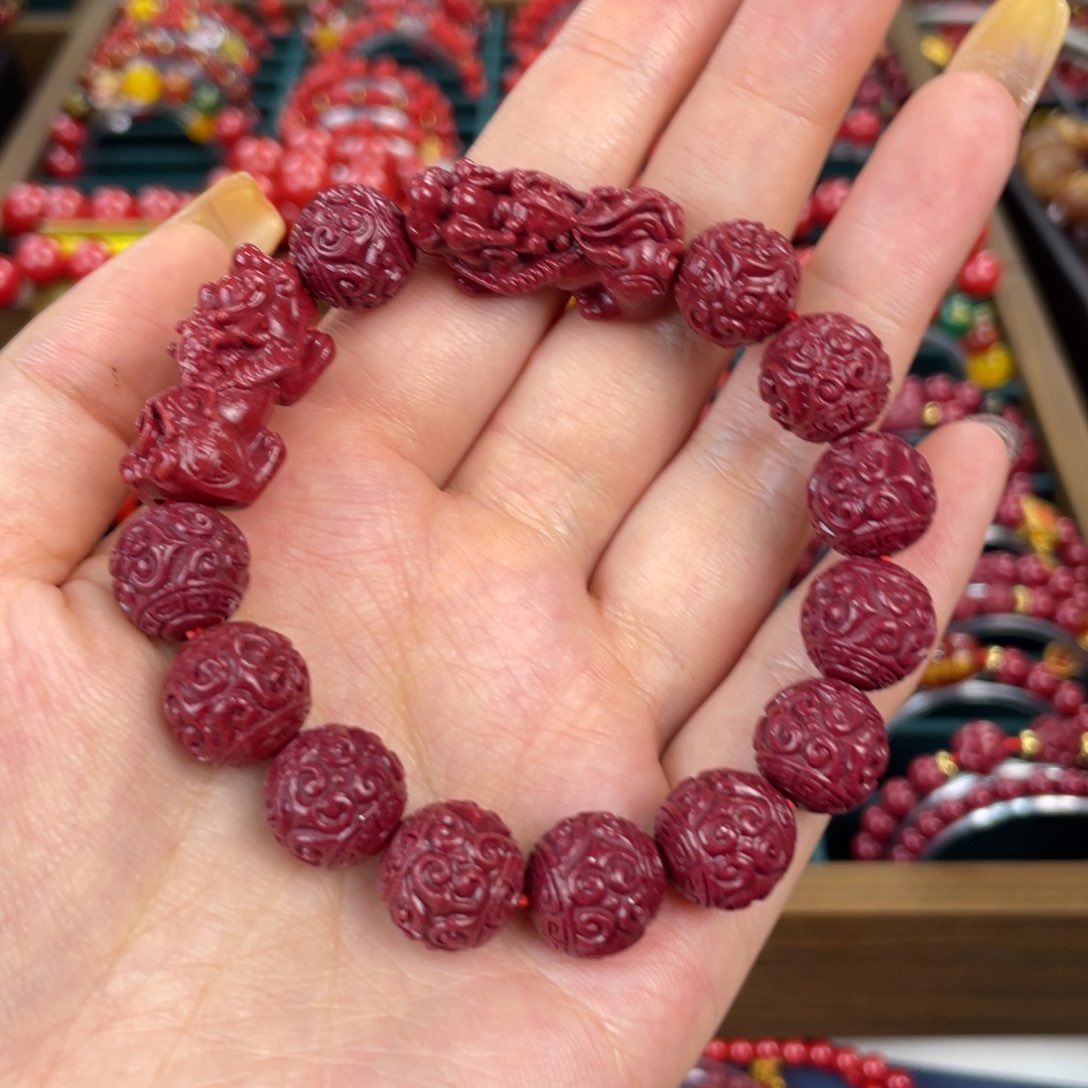 天然辰砂12+紫金砂祥云貔貅单圈