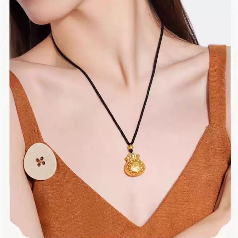 【门店补贴顺丰到家】镂空花丝福袋项链吊坠7g生日礼物送礼首选精美吊坠古法工艺送妈妈送长辈漂亮铜合金毛衣链