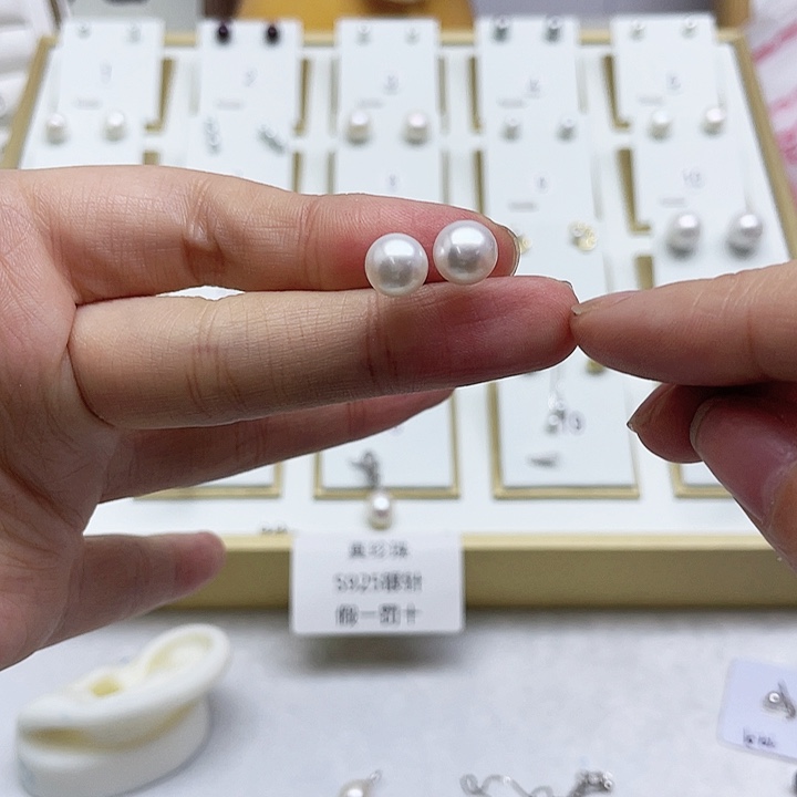 淡水珍珠耳饰银S925镶嵌暖*～