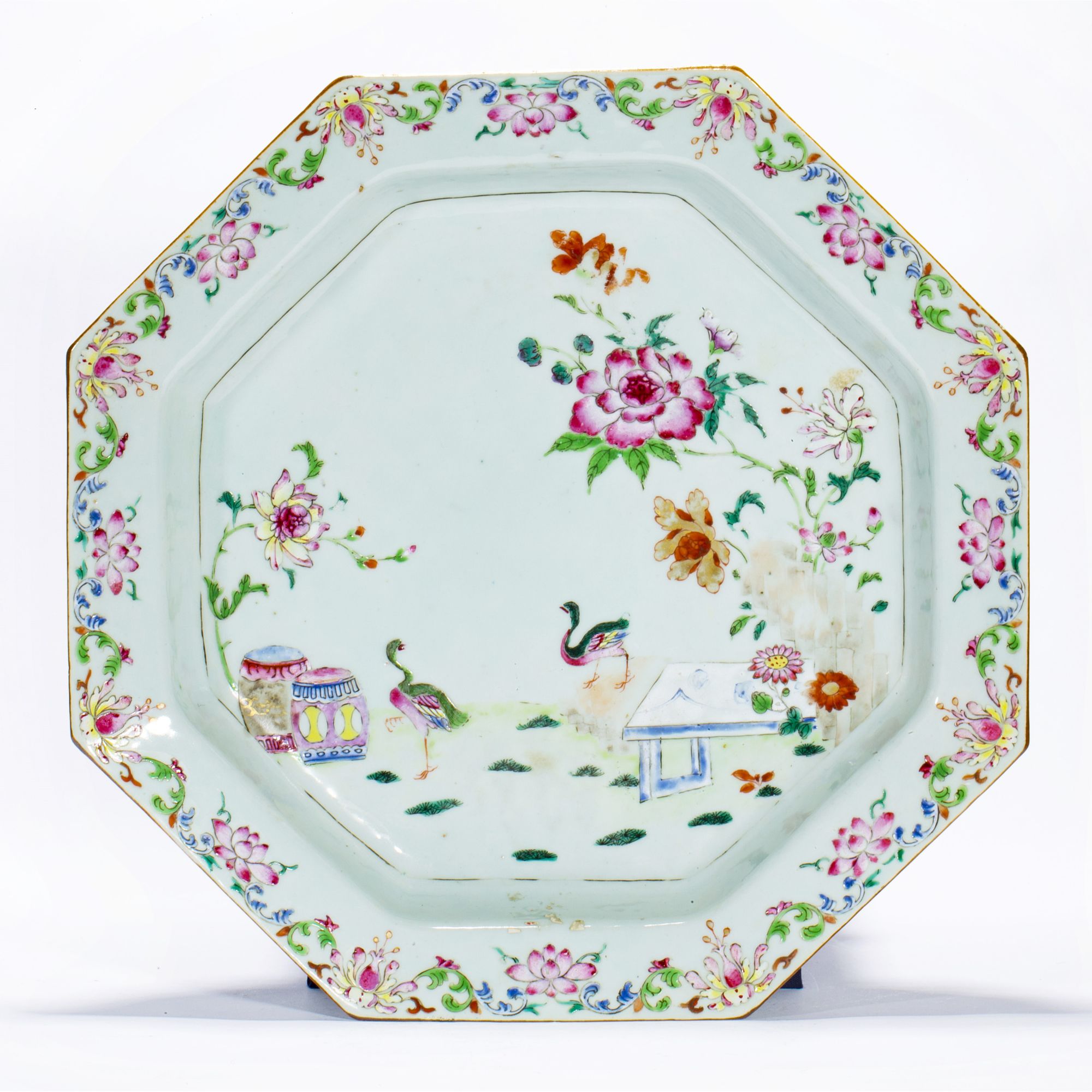 【拍卖-清雍正】·粉彩花鸟纹八方大盘