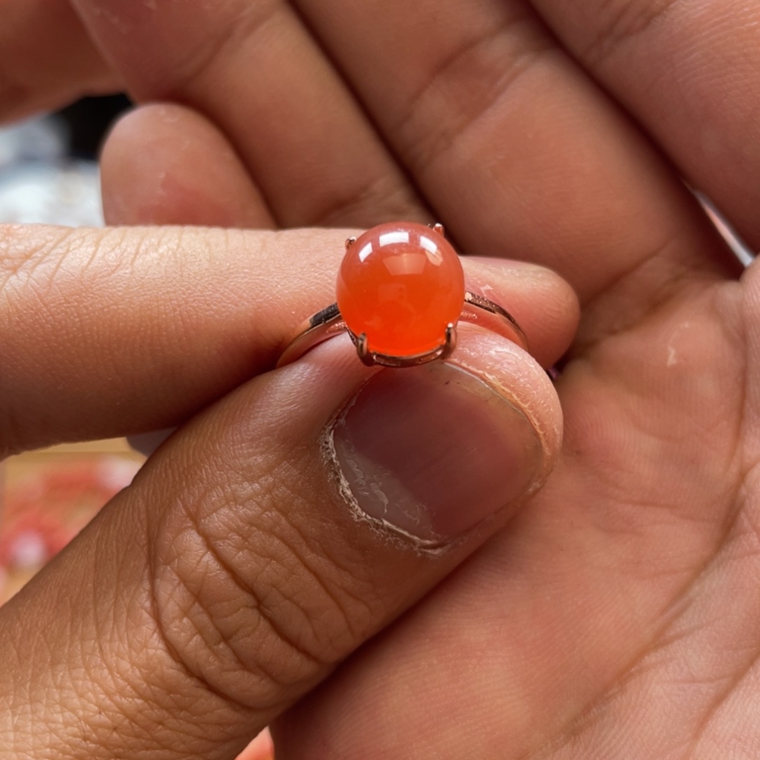 南红玛瑙戒指银S925镶嵌冰红女戒