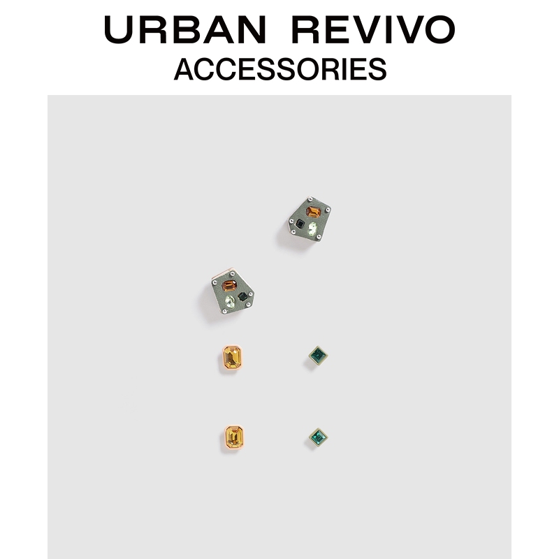 URBAN REVIVO2025冬季新款女士彩色钻饰铆钉耳钉首饰UAYA50421