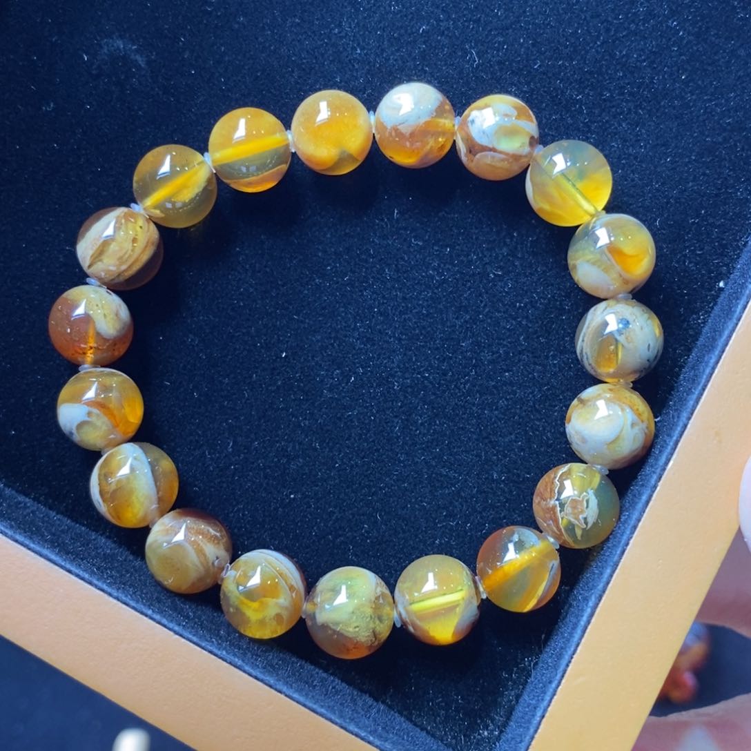 琥珀颈饰未镶嵌10mm蛋黄溶洞手串