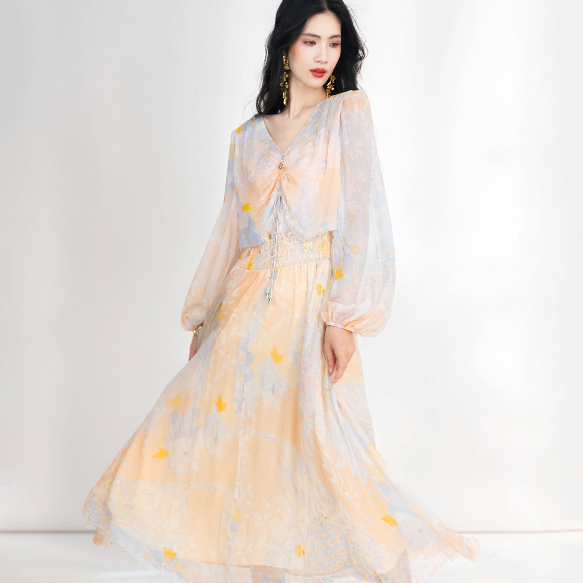 【设计师品牌】YINGCHOI 新款 真丝印花连衣裙 32789