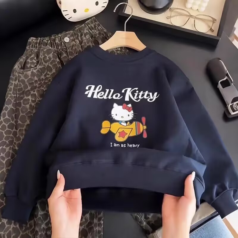 女童童装卫衣春秋新款儿童圆领韩版宽松卡通可爱kt洋气上衣