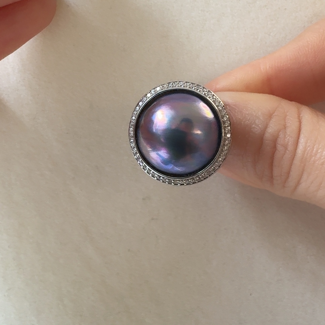 拼合珍珠（马贝珠）银S925镶嵌戒圈