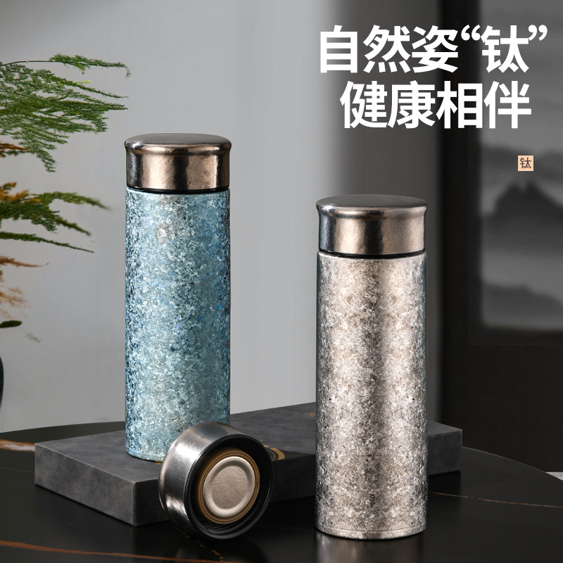 内外纯钛保温杯男女迷你小巧便携冰花真空杯双层高端礼盒泡茶杯子