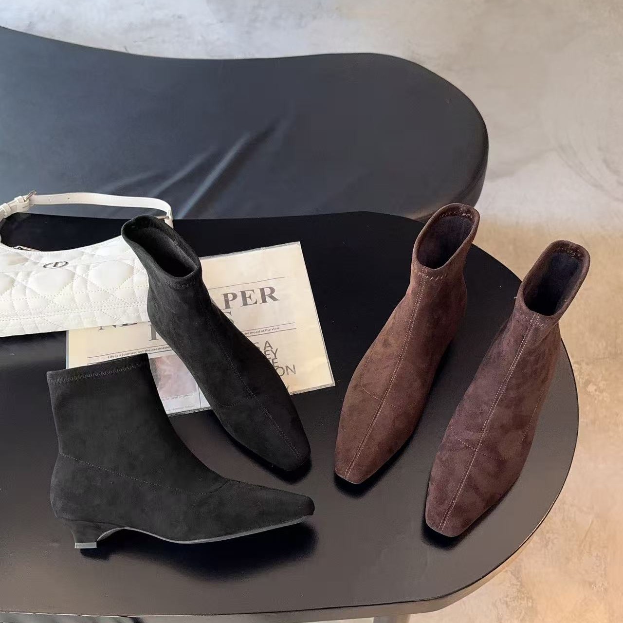 韩系气质百搭绒面尖头瘦瘦靴短靴秋冬女鞋06-109