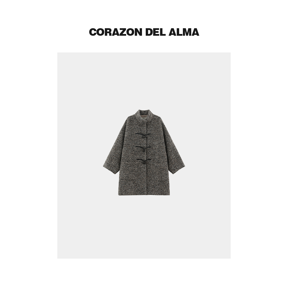【景明】重磅羊驼羊毛花呢真皮牛角扣复古廓形毛呢外套大衣-FW1318