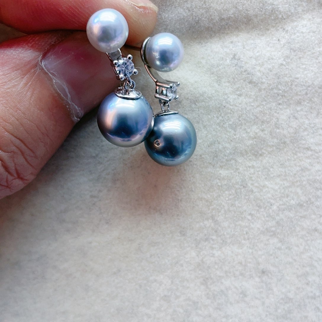 海水珍珠耳饰银S925镶嵌