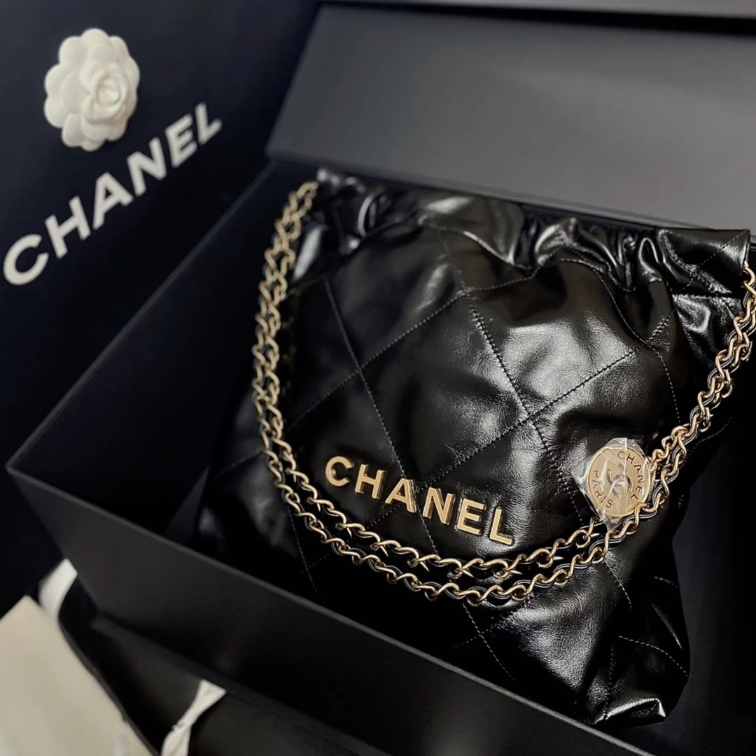 99新 Chanel/香奈儿 Chanel黑金小号22bag垃圾袋 25120147-03