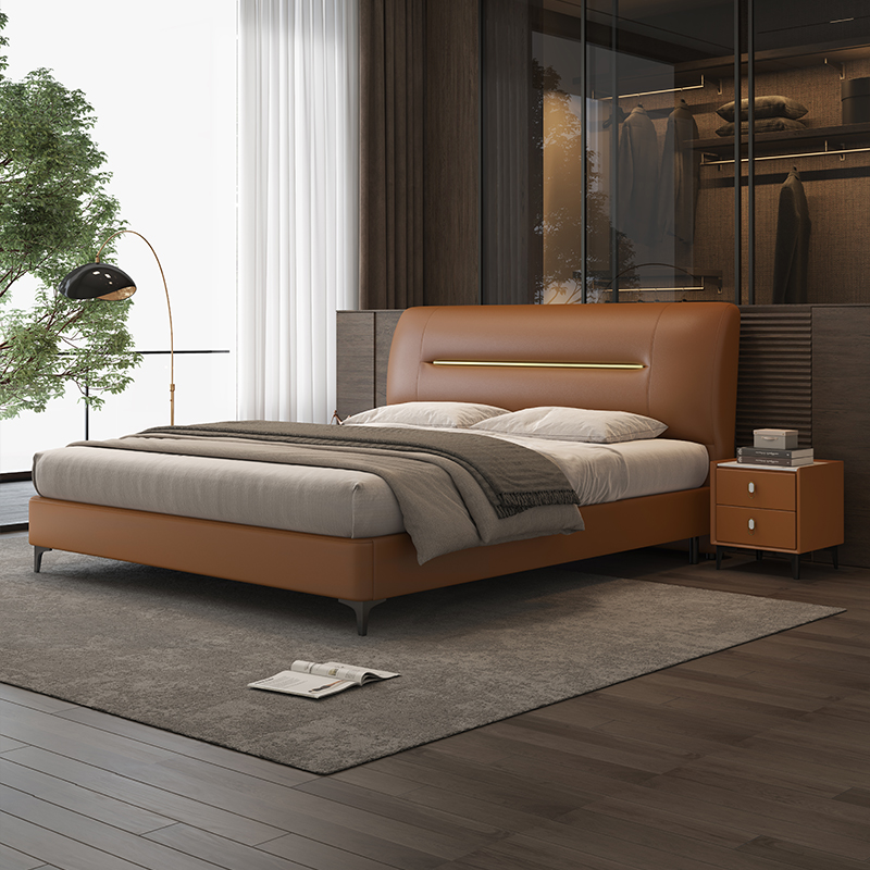 意式极简真皮床主卧高端大气轻奢双人床现代简约软包床2025新款床